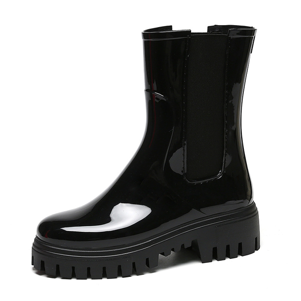 【36-41全尺碼】雨靴．街頭漆皮拼接切爾西粗跟中筒靴．白鳥麗子 product thumbnail 10