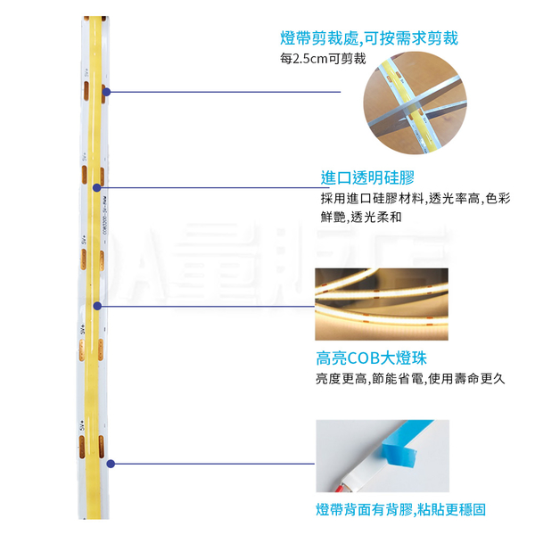 COB燈條 5V USB燈條 氣氛燈條 附開關 2米 白光/黃光 product thumbnail 7