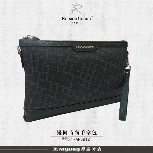 ROBERTA 諾貝達 手拿包 幾何時尚 牛皮 橫式 兩用 附側背袋 側背包 RM-8912 得意時袋