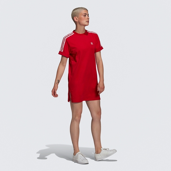 Adidas ORIGINALS ADICOLOR 女裝 短袖 洋裝 連身裙 捲袖 寬鬆 紅【運動世界】GN2778 product thumbnail 4