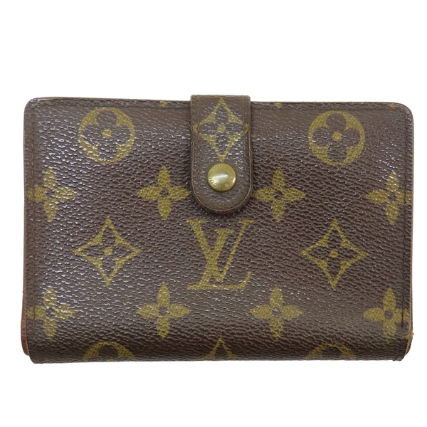 【二手名牌BRAND OFF】LOUIS VUITTON LV 路易威登 棕色 原花帆布 扣式短夾 金扣 M61674