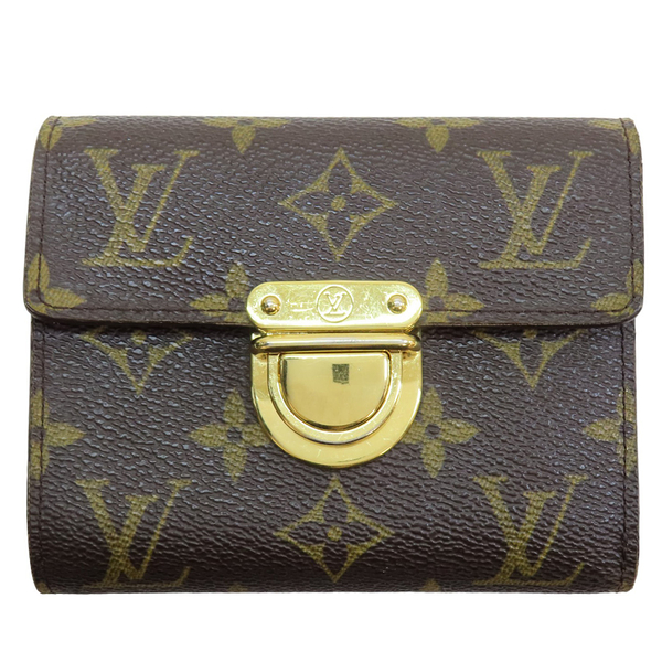 【二手名牌BRAND OFF】LOUIS VUITTON LV 路易威登 棕色 原花帆布 曼哈頓 扣式短夾 金扣 M60211