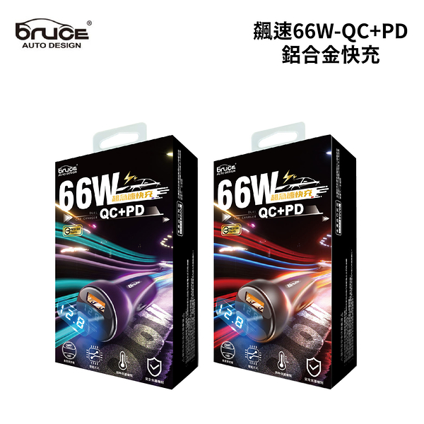 BRUCE 飆速66W-QC+PD鋁合金快充｜極致黑 冰晶紫