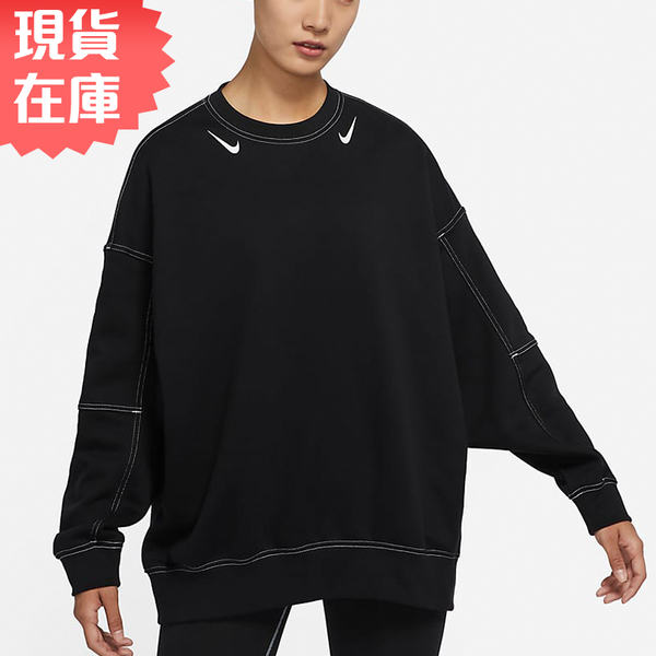 【現貨】NIKE Sportswear 女裝 長袖 棉質 寬版 落肩 絨布 休閒 印花 黑【運動世界】DD5611-010