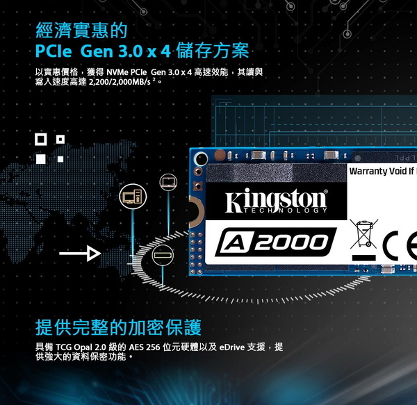 金士頓 A2000 1TB NVMe PCIe SSD Kingston M.2 SA2000M8/1000G product thumbnail 3