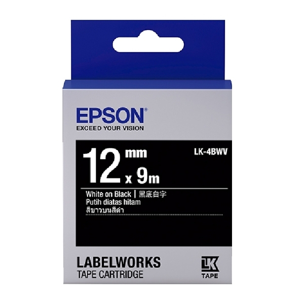 EPSON LK-4BWV C53S654415 黑底系列黑底白字標籤帶 寬度12mm product thumbnail 2