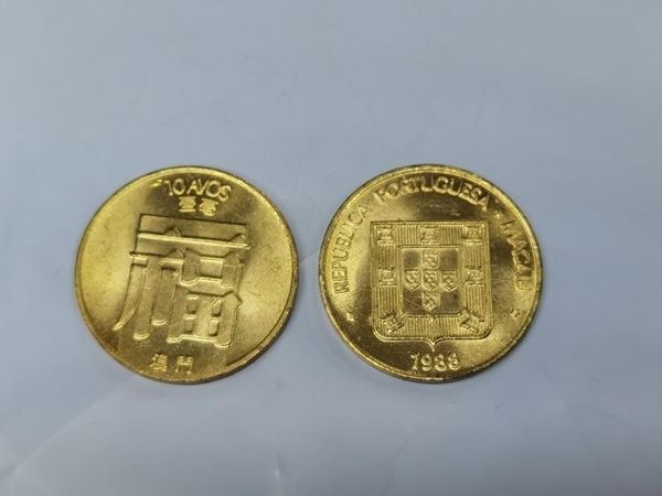 古幣收藏~全新無流通品，1988年澳門福字1毫一毫硬幣，原光品