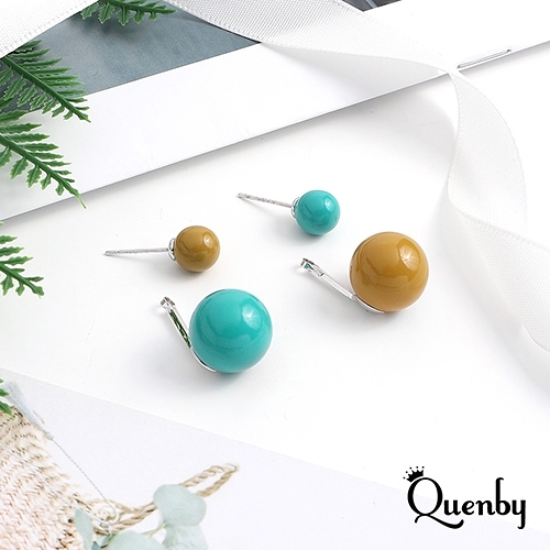 Quenby 聖誕交換禮物 韓系 平價飾品 925純銀 高品質雙色系不對稱圓潤耳環/耳針