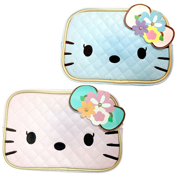 【震撼精品百貨】Hello Kitty 凱蒂貓~HELLO KITTY 花漾少女大臉化妝包(粉/藍)