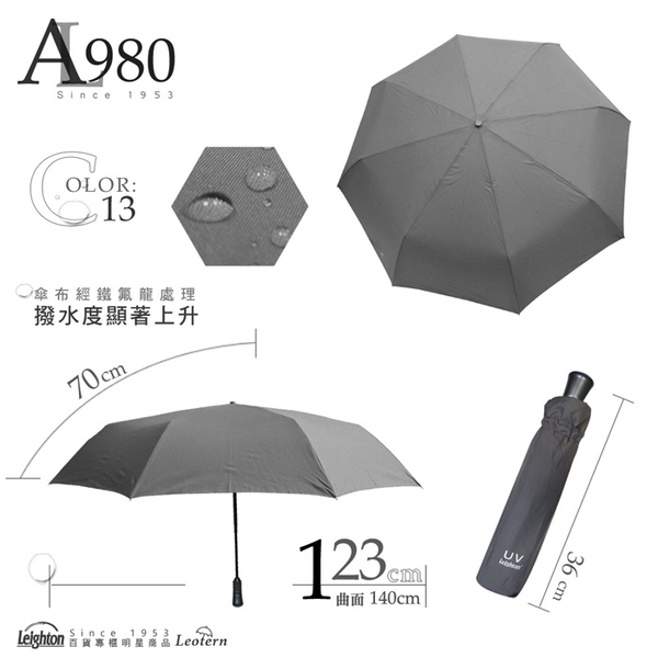 雨傘 萊登傘 防撥水 超大傘面 可遮三人 123cm自動傘 防風抗斷 鐵氟龍 Leotern 冷色淺灰