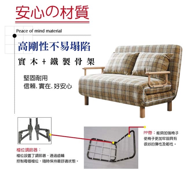 【綠家居】布勒樂 時尚格紋展開式可拆洗亞麻布雙人沙發椅/沙發床