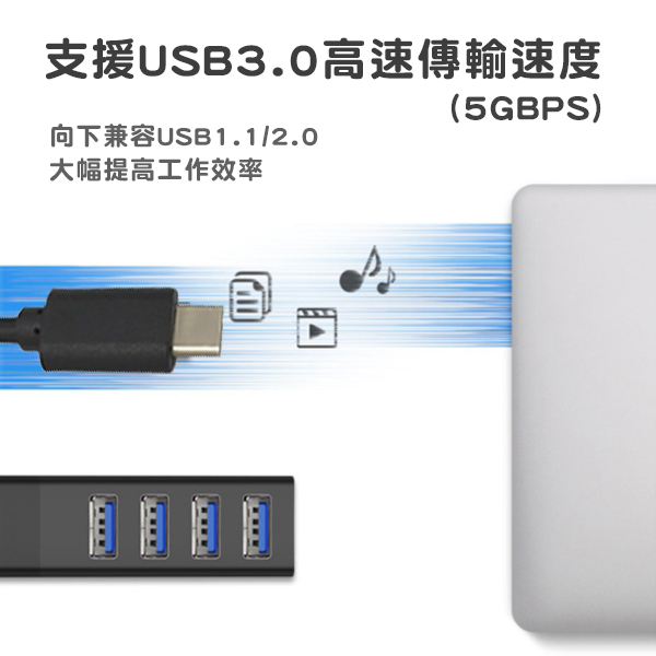 Type C HUB 轉接線 擴展塢 集線器 分線器 USB 3.0 一分四 擴充 鍵盤 滑鼠 隨身碟 高速傳輸 product thumbnail 6