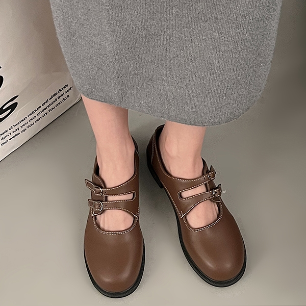 懶人鞋．街頭皮革撞色縫線雙帶低跟包鞋．白鳥麗子 product thumbnail 4