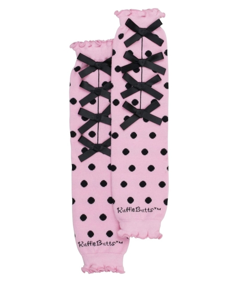 【美國 RuffleButts】保暖襪套-粉紅/黑色芭蕾蝴蝶結款  LWKPIOS-BP4B