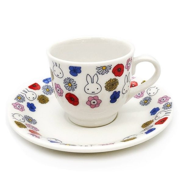 小禮堂 米菲兔 陶瓷杯盤組 (白花朵款) 4964412-406231
