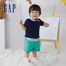 Gap嬰兒 布萊納系列 假兩件拼接短袖包屁衣 802305-深藍色