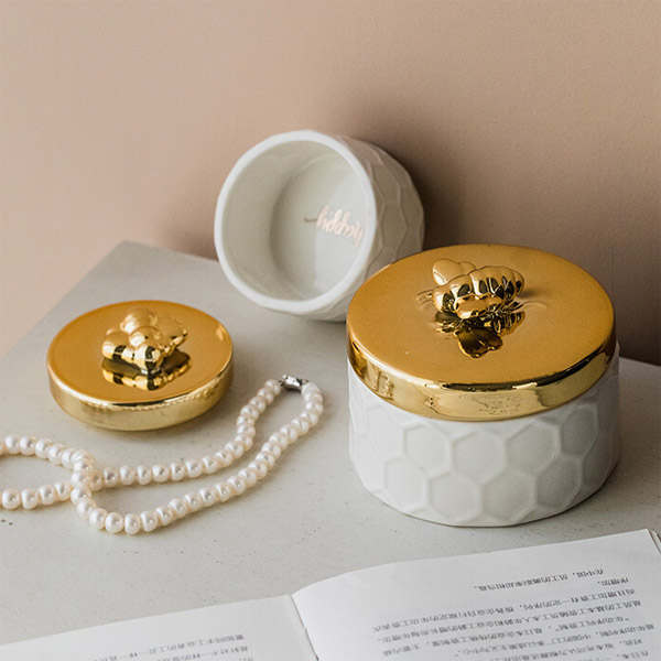 創意美式輕奢小蜜蜂首飾盒 儲物罐 金色桌面裝飾 擺飾