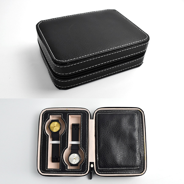 手錶收納盒 黑色皮革盒(4支裝)【NAWA73】