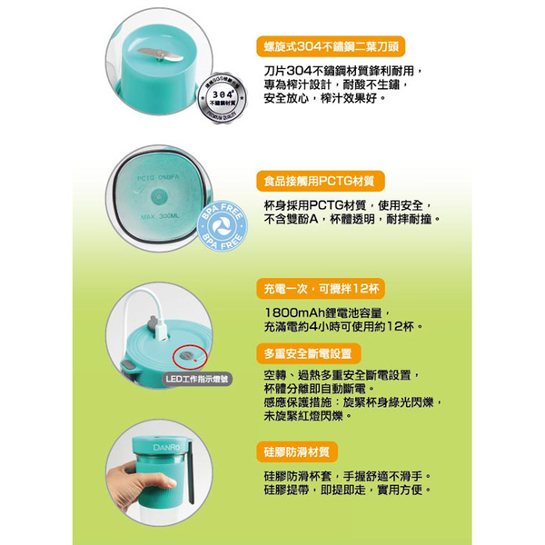 丹露 mini隨身充電榨汁機300ml CB-05 (SGS檢驗合格) product thumbnail 4