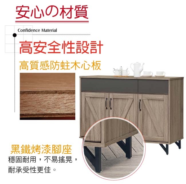 【采桔家居】歐格利 現代4尺三門二抽餐櫃/收納櫃