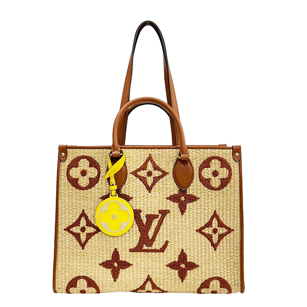 【二手名牌BRAND OFF】LOUIS VUITTON LV 路易威登 棕色 Monogram Raffia Onthego MM 托特 兩用包 M57707