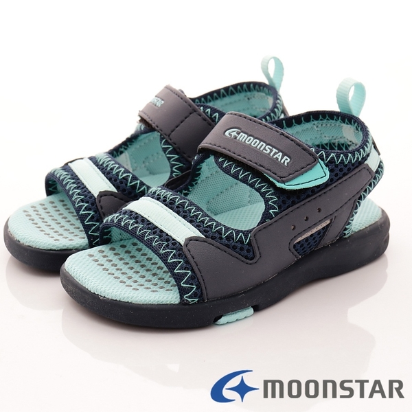 日本Moonstar機能童鞋 輕Q涼鞋款 1455深藍(中小童段)