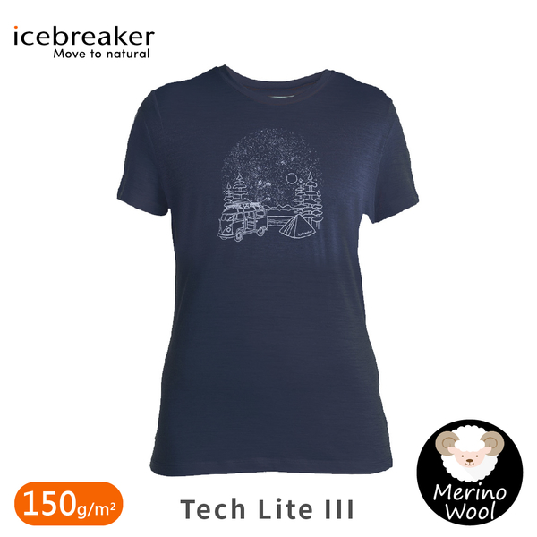 【Icebreaker 女 Tech Lite III圓領短袖上衣(房車露營)150《石墨灰》】0A575V/排汗衣