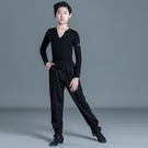 舞蹈系列 新款少兒男童拉丁長袖舞服兒童集訓演出服套裝男孩純棉練功考級服