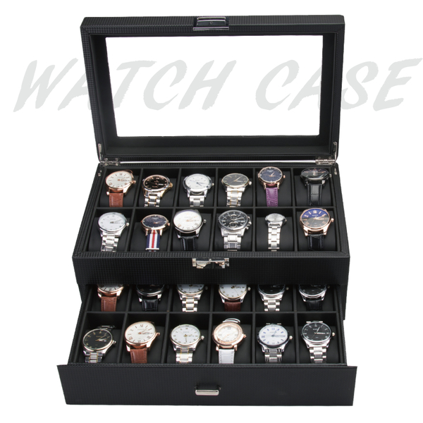 24格雙層鑽石紋手錶盒 碳纖維 手錶盒 手錶收納盒 展示盒-輕居家8621 product thumbnail 7