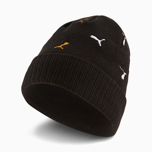 PUMA High-Top Trend Cuffed Beanie 毛帽 針織 保暖 滿版LOGO 黑【運動世界】02345001