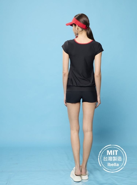 台灣製造MIT現貨女萊卡滾邊短袖泳衣泳裝平口泳褲二件式(附帽)【36-66-8H23110A-23】ibella艾貝拉 product thumbnail 7