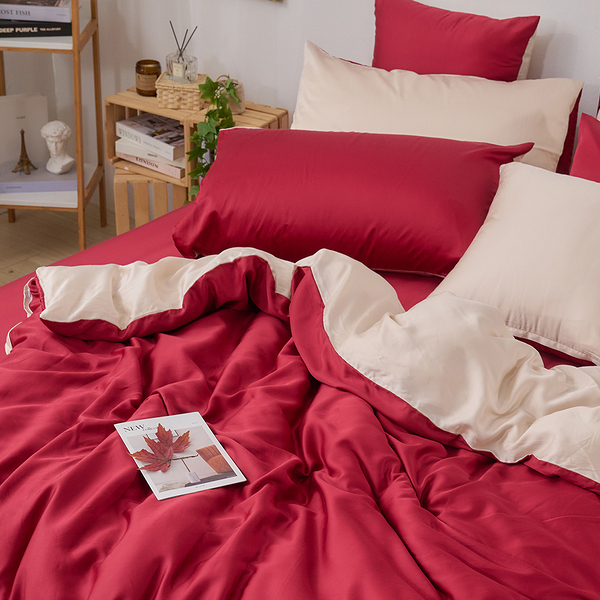 戀家小舖 永恆系列-楓葉紅 雙人加大床包 60支天絲 三件組含兩件枕套 台灣製