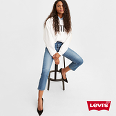 Levis 女款 Wedgie高腰修身直筒排釦牛仔長褲 / 精工中藍染刷白 / 彈性布料 / 及踝款