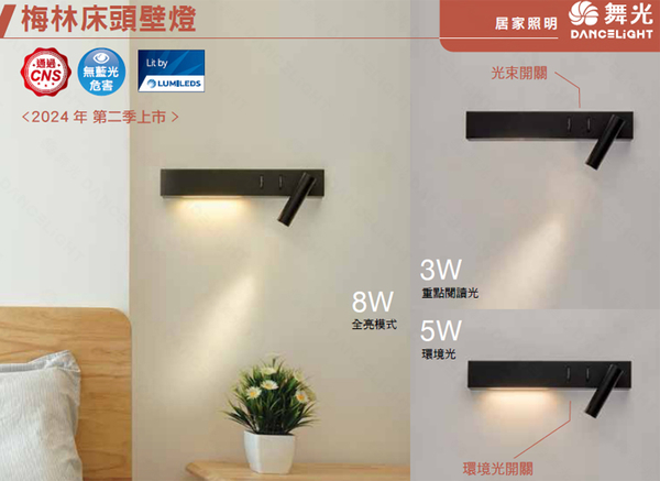 【燈王的店】舞光 LED 8W 梅林床頭壁燈 可調式燈頭 D-26016-BK