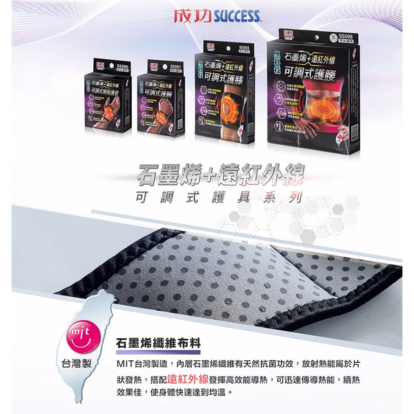 成功SUCCESS 石墨烯+遠紅外線可調式護膝 S5093 台灣製 超值2入組 product thumbnail 2