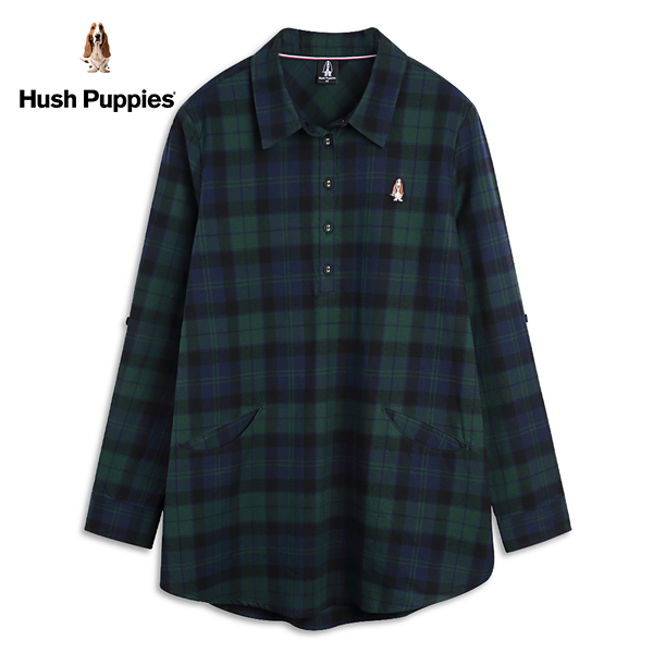 Hush Puppies 襯衫 女裝經典格紋小狗標長袖襯衫