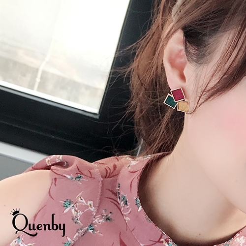 Quenby 送禮 母親節 韓系 平價飾品 創意秋冬跳色拼接耳環/耳針