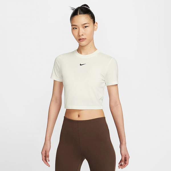 NIKE AS W NSW TEE ESSNTL SLIM CRP L 米色 上衣 女款 短袖上衣 運動 短版 FB2874-133