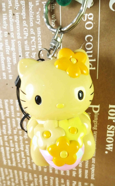 【震撼精品百貨】Hello Kitty 凱蒂貓~鎖圈-拉繩黃