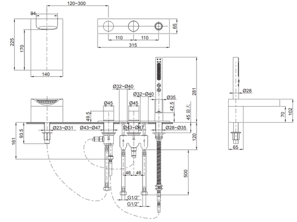 【麗室衛浴】美國 KOHLER Beitou 四件式浴缸龍頭 / 浴缸上龍頭 K-99874T-B9-CP