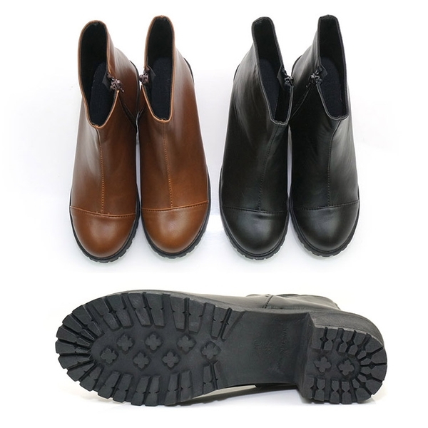短靴．台灣製MIT簡約鞋頭拼接中跟短靴．黑/咖啡【鞋鞋俱樂部】【028-1854】 product thumbnail 5