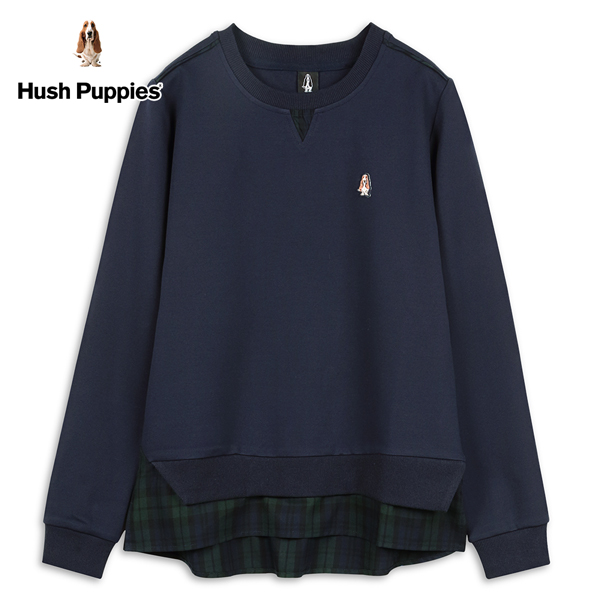 Hush Puppies 上衣 女裝知性格紋拼接假兩件上衣