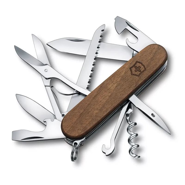 【Victorinox 瑞士維氏】瑞士刀 HUNTSMAN WOOD 13用刀 91mm-胡桃木(1.3711.63)