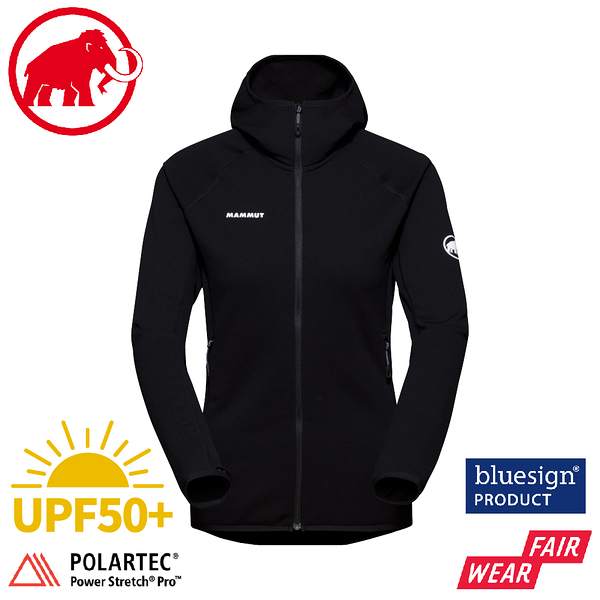 【MAMMUT 長毛象 女 Aconcagua ML Hooded Jacket 刷毛連帽外套《黑》】1014-04440