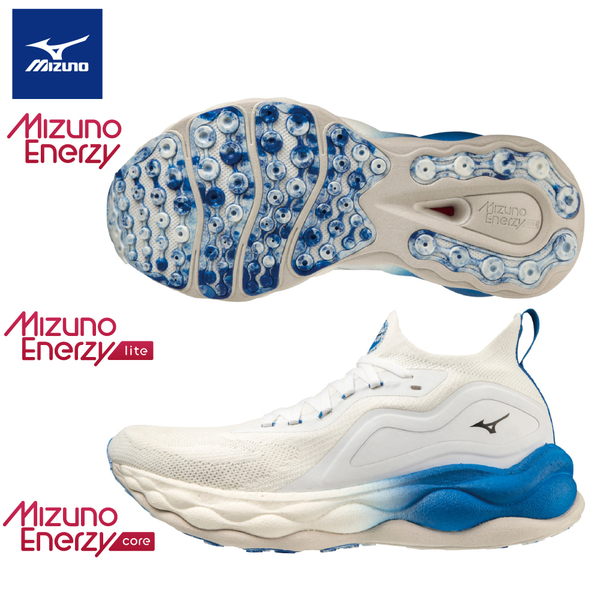 MIZUNO 美津濃 WAVE NEO ULTRA 男鞋 慢跑 襪套式 避震 白 藍 J1GC223401 product thumbnail 3