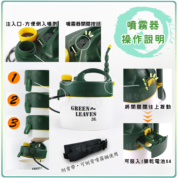 【綠藝家】GREEN LEAVES電池式噴霧器3公升(DAHLIA電池式電動噴霧器) | 盆栽園藝 | Yahoo奇摩購物中心