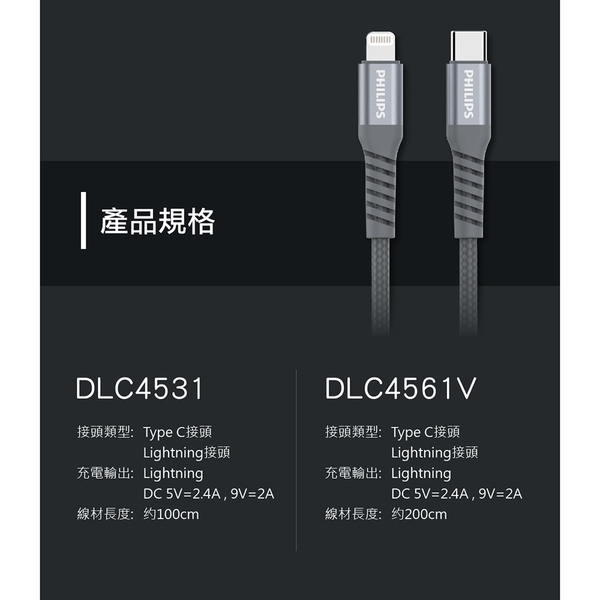 飛利浦USB-C to lightning充電/傳輸漁網編織線2m DLC4561V product thumbnail 8