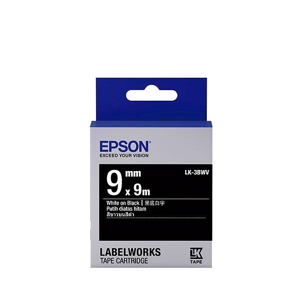 EPSON LK-3BWV 原廠標籤帶 (黑底9mm )黑白 C53S653412