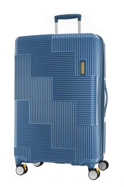 AMERICAN TOURISTER 美國旅行者 Velton 30吋跳色幾何線條 防爆拉鍊可擴充剎車輪 行李箱/旅行箱-(深藍) GL7