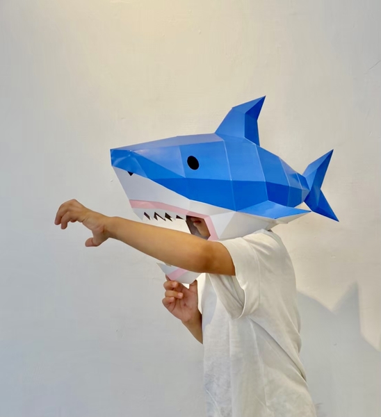 動物立體大面具：鯊魚（速成版不用自己剪喔）